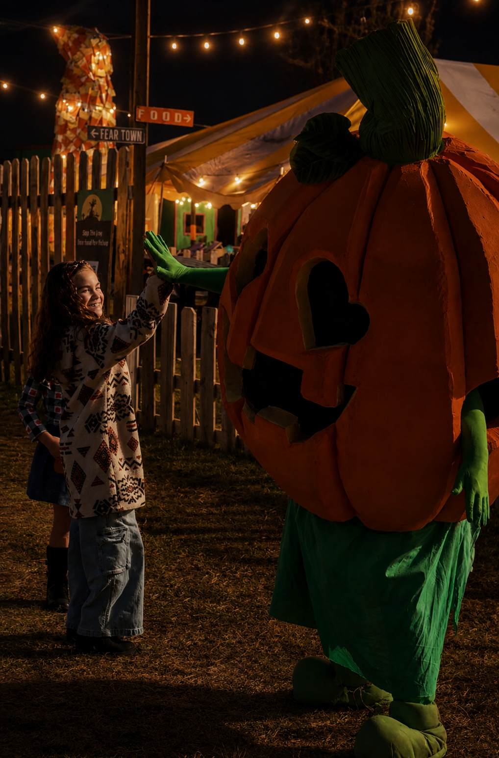 Artist-built Halloween character and immersive nighttime environment at The Great Halloween Festival